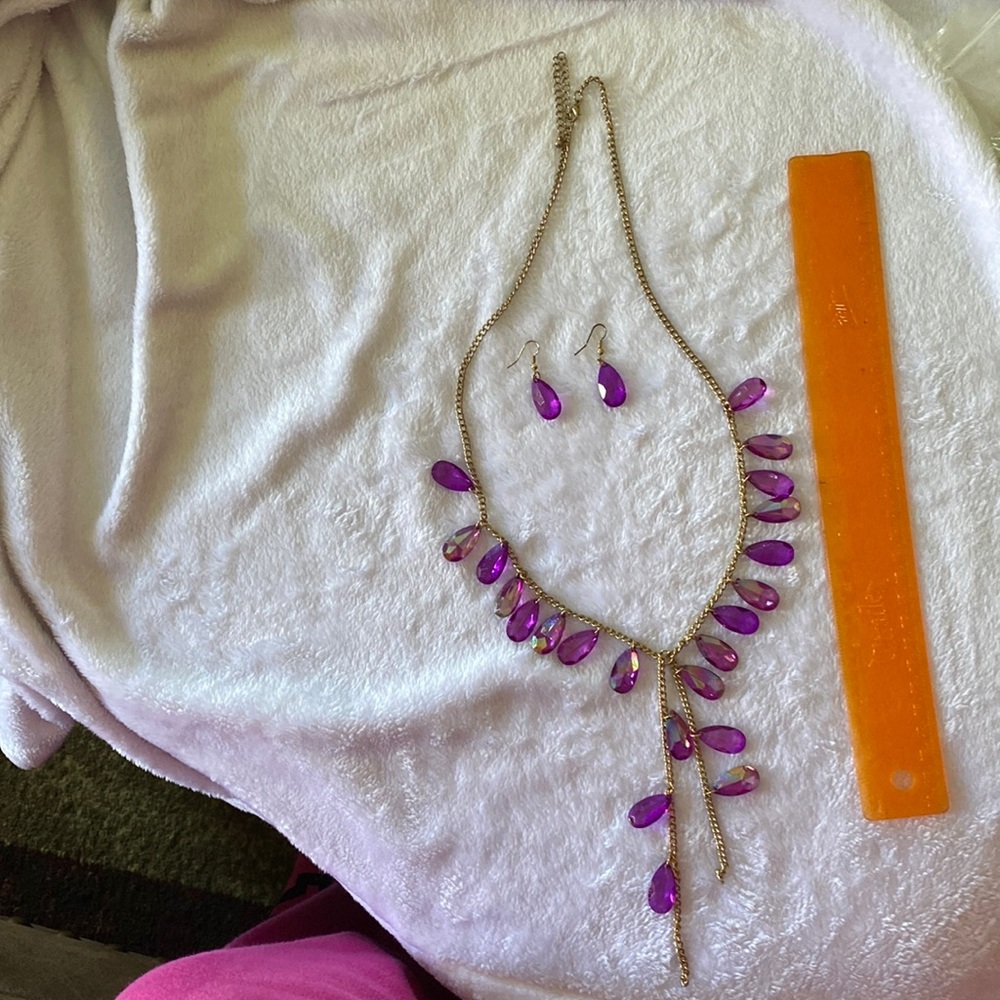 Purple and gold necklace and earring set.